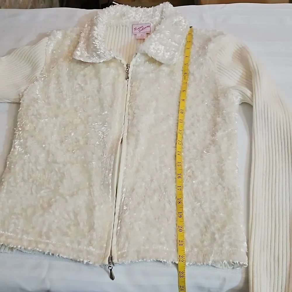 Ronnie Salloway Cream Zip Up Sweater Jacket Knit Cardigan Neutral Size Medium M
